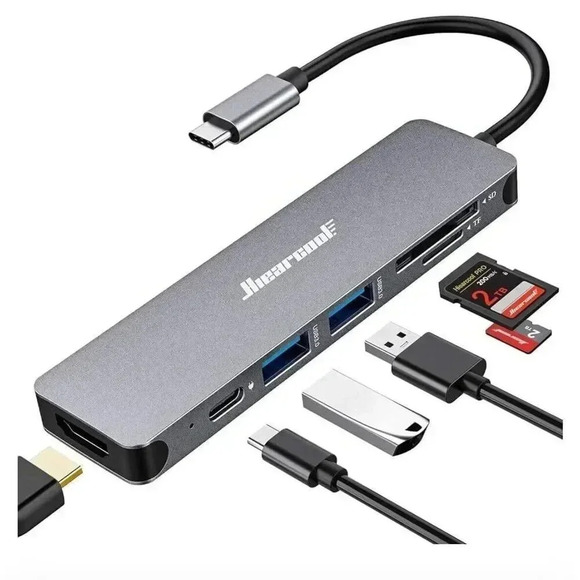 Hiearcool 7 in 1 USB‎ C Hub Multi-Port Adapter for MacBook Pro & USB C Devices - Picture 1 of 8